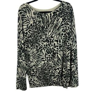 Jones New York Black Cream Animal Print Black Beading Long Sleeve XL Sweatshirt